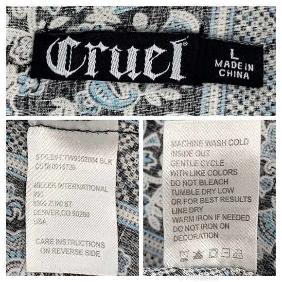 Cruel Black and Teal Floral Paisley Snap Closure Western Rodeo Shirt, Large - Picture 16 of 16